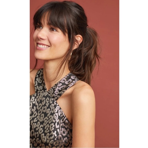 HUTCH Anthropologie Twiggy Gold Animal Print Halter Dress - Picture 3 of 11